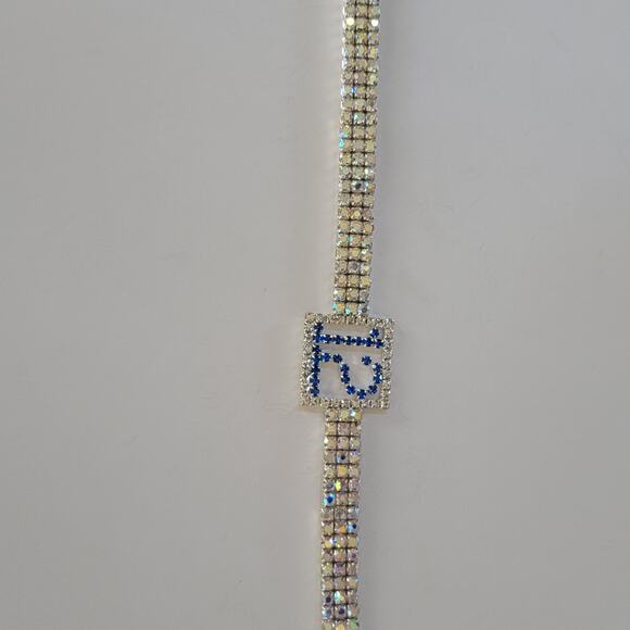 Sparkle Rhinestone Bracelet Blue Accent Design Adjustable Glam Fashion Jewelry - Picture 4 of 10